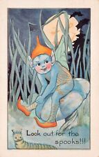 Antique Halloween Card Elf Fairy Goblin Mushroom caterpillar Vtg Postcard D44 picture