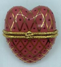 Pink and Gold Latice Enamel Trinket Box Valentine Heart Ring Box picture