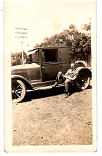 b&w photo dated 1928 Man with Antique Car 4.5 x 2.75 inches picture