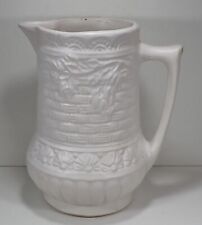 Vintage Roseville Pottery RRPCo Pitcher Basket Weave Design White 7.5
