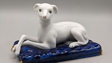Antique 19 Century Whippet Greyhound Dog Staffordshir Porcelain On Blue Cushions picture