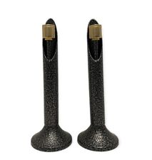 Alef Judaica Black Textured 8.5” Candle Holders Silver and 24K Gold Plated Lidar picture