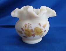 FENTON CARAMEL ART GLASS HAND-PAINTED YELLOW ROSES SGND  C.MOORE RUFFLED BOWL picture