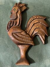 Gorgeous Mid Century Modern Carved Wood Chicken Wall Hanging 12 1/2 inches Tall picture