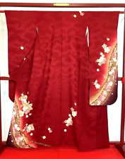 Japanese Kimono “Furisode” Pure Silk/Red/Cherry blossoms/Flower/Tradition picture