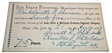 AUGUST 1877 LAKE SHORE & MICHIGAN SOUTHERN RAILWAY NYC CAPITAL STOCK RECEIPT picture