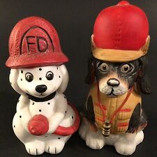 FIRE CHIEF DOG BANK FIGURINES SET OF 2 DALMATIAN DOG JASCO FIRE DEPARTMENT picture
