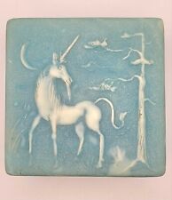 Vintage Nemith Incolay Stone Unicorn Square Trinket Jewelry Box Blue White picture