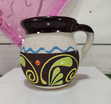 Mexico Sandstone Art Pottery Mug Hand Painted Multicolor Floral Folk Art picture