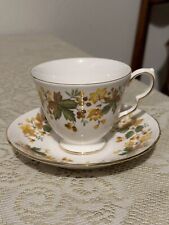 VTG Queen Anne Bone China Teacup and Saucer England Fall Leaves Gold Trim Nice picture