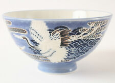 Mino ware Japanese Ceramics Rice Bowl Flying Crane Blue made in Japan picture