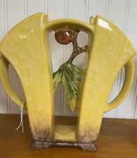 VINTAGE MCM 1951 ROSEVILLE POTTERY YELLOW ARTWOOD PINECONE DOUBLE VASE 1057-8 picture