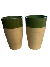 Raffiaware by Thermo-Temp Drink Tumblers Avocado Green Ribbed Vintage Set of 2 picture