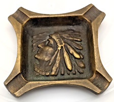 VINTAGE INDIAN CHIEF AMERICAN NATIVE BRONZE TABLE ASHTRAY 4.25