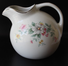 Hall Ceramic Water Pitcher Flowered Springtime Pattern White 7 