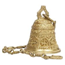 Astalaxmi Engraved Hanging Brass Temple Bell Ghanta Ghanti Pooja Room 7 Inch picture