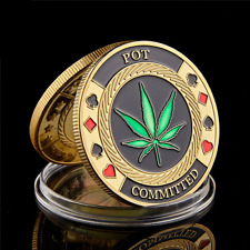 Pot Committed Metal Poker Chip Casino Challenge Gold Coin Lucky Souvenir Token picture