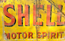 VINTAGE OLD PORCELAIN ENAMEL SIGN SHELL MOTOR SPIRIT GARAGE SIGN HUGE 48 X 72 # picture