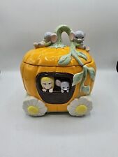 Whimsical Cinderella Ceramic Coach Pumpkin Cookie Jar W/ Mice & Green Vines  picture