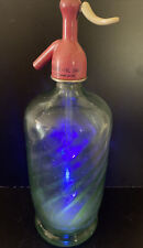 Scarce Antique Spain Green Vaseline Glass Seltzer Bottle Soda Siphon Spiral picture