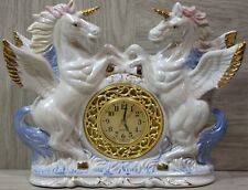 Vintage Unicorn Clock Pegasus Porcelain Quartz Mantle Table Gold TESTED  picture