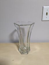 VTG Hoosier Glass Hexagon 9” Tall Heavy Clear Glass Vase 4041 picture