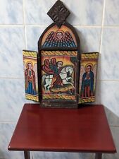 Vintage Ethiopian Handmade Wood Icon Orthodox Coptic St George On Horseback  picture