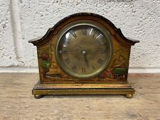 Antique Lacquered Chinoiserie Mantle Clock. Working picture