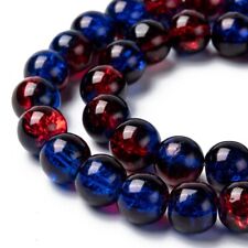 50 Crackle Glass Beads 8mm Blue Red Mixed Ombre Bulk Jewelry Supplies Mix picture