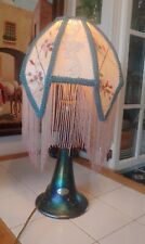  Victorian Style Table Lamp Hand Made Tasseled Shade Iridescent Handblown Base picture