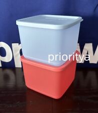 Tupperware Basic Bright Square 4 Cup Container Set 2 Coral & Ice Cube Blue New picture