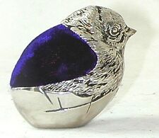 Pin Cushion with chick head. Pincushion with blue pad-silver plated. practical picture