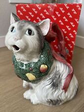 Fitz and Floyd Cat Christmas Pitcher Wreath w/ Ribbon Handle 1992 Holiday W/Box picture