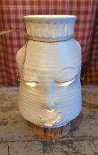 Mid Century Stunning Double Sided Pottery Face Stoneware Side Bedroom Table Lamp picture