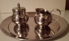 Vintage Oneida 18/8 Stainless  Sugar Bowl w/Lid, Creamer with Serving Platter picture