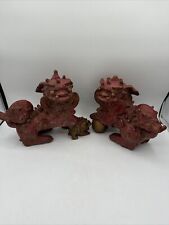 Vintage Pr Oriental Foo Dogs  Red Resin Approx 8.5” High 10.5” Wide 5# Ea *read* picture