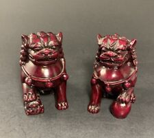 2 Dark Red Guardian Lions Foo Dog Statues picture