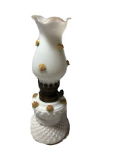 Vintage Hobnob Base Mini Oil Lamp White Milk Glass Rose Flower Chimney Victorian picture