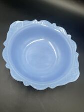 Vintage McKee Blue Delphite Milk Glass Serving Bowl Scalloped Edges Patterned picture