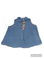 Disney Vintage Sleeveless Denim Pooh/friends Embroidered Shirt XL picture