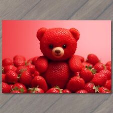 POSTCARD: Straw-Bear-y Juicy Strawberry Teddy Bear Berry Delight Cute 🍓🐻 picture