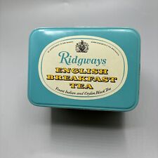 Vintage Ridgeways Tea Tin English Breakfast Tea Aqua Teal Green picture