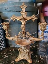 Antique Sculptural Holy Water Stand Gilt Bronze Exceptional Detail Relig Icons picture