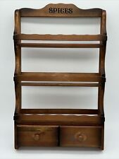 VTG Wood Wall Mount 3 Tier Spice Rack Display Shelf W/ 2 Drawers “SPICES” picture