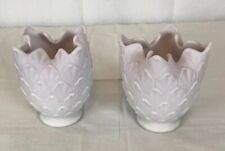 2 Vintage Imperial Milk Glass Artichoke Vase Candle Gray Doeskin Pre 1972  picture