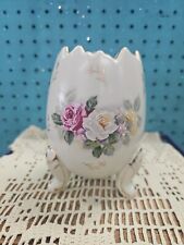 Inarco Japan Large Footed Cracked Egg Vase Pink & White Roses E-116/L picture