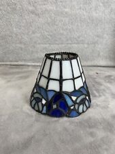 Antique Leaded Stained Glass Lamp Shade Slag Blue pattern picture