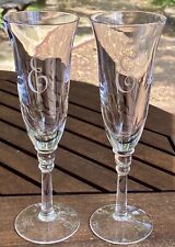 (2) THOMAS JAMES CHAMPAGNE FLUTES WINE GLASSES CRYSTAL CLEAR MONOGRAM 