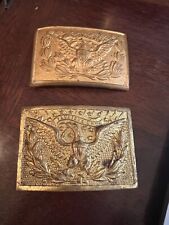 Two Vintage/Antique US Military E Pluribus Unum Eagle Belt Buckles Gold Gilt picture