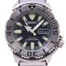 Seiko Black Monster 200M Waterproof Automatic Men'S Watch Dial Genuine Ss Belt 7 picture